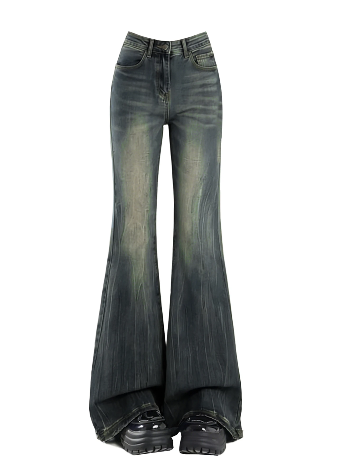 High Waist Elastic Denim Jeans Women's plus Size Korean Sle Student Casual Flared Pants Breathable Comfortable Cotton Blend