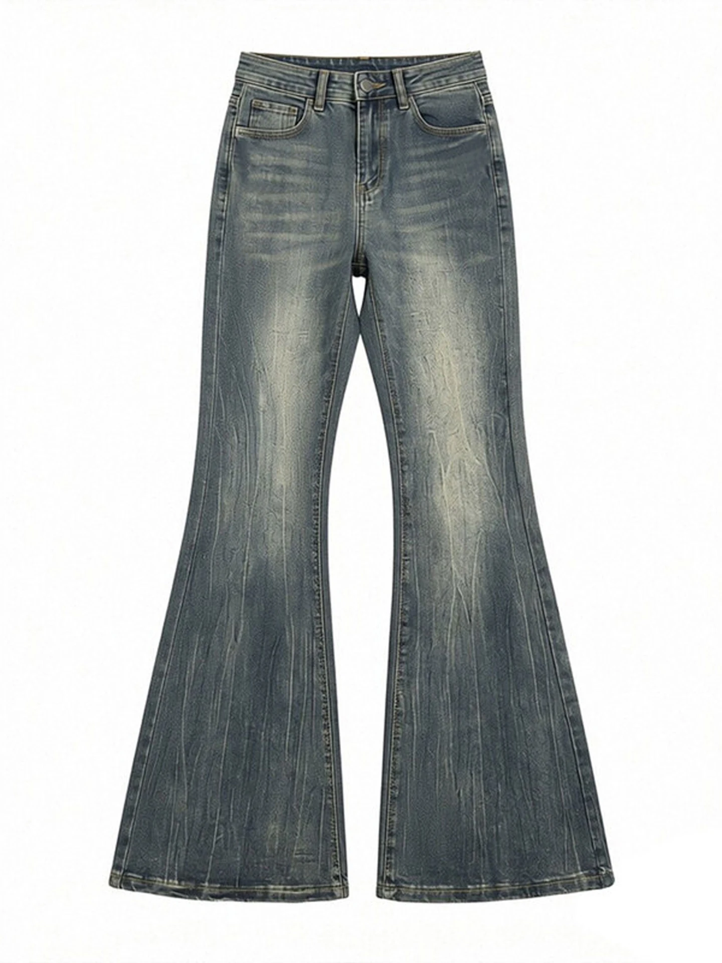 High Waist Elastic Denim Jeans Women's plus Size Korean Sle Student Casual Flared Pants Breathable Comfortable Cotton Blend