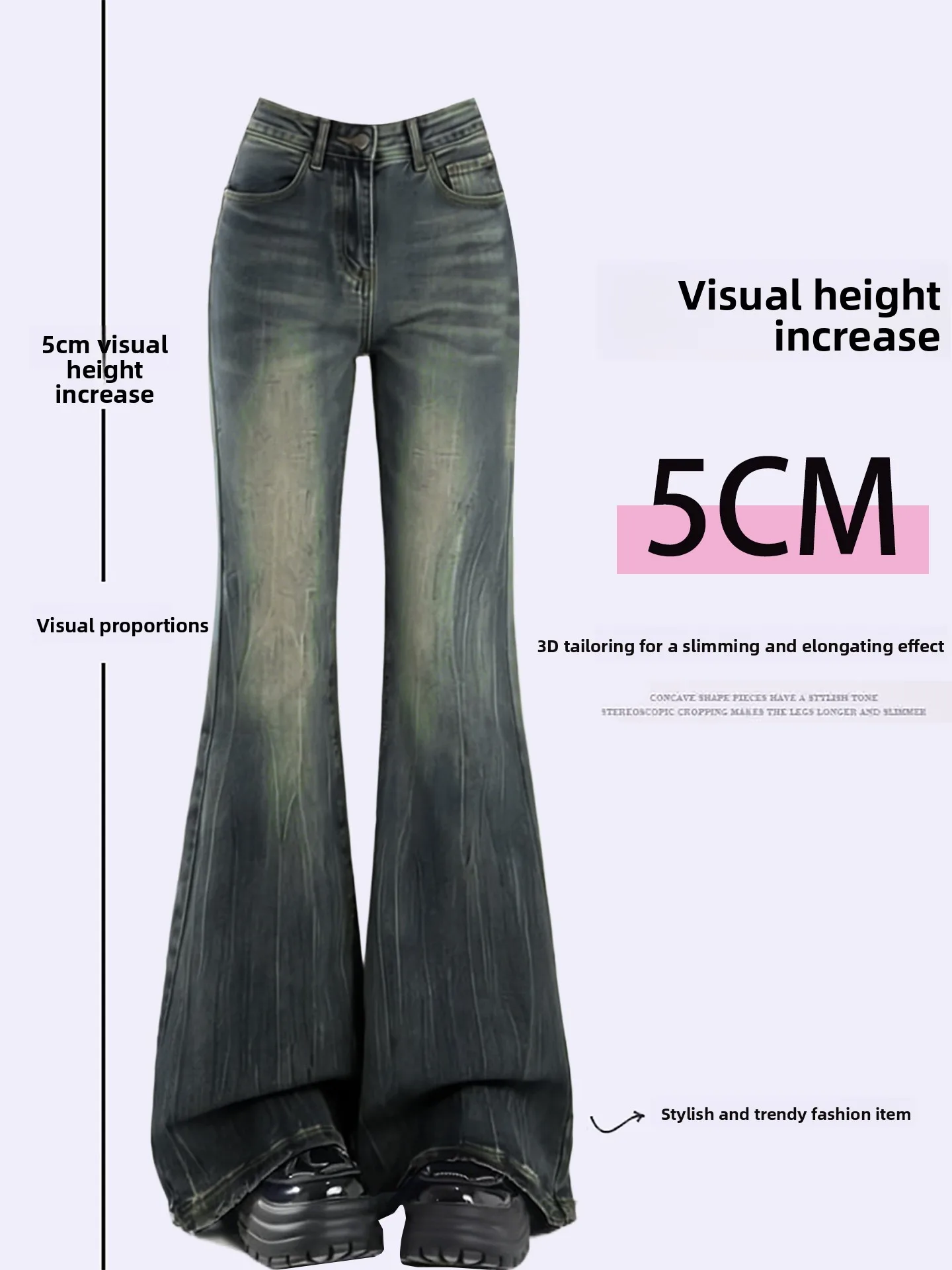 High Waist Elastic Denim Jeans Women's plus Size Korean Sle Student Casual Flared Pants Breathable Comfortable Cotton Blend