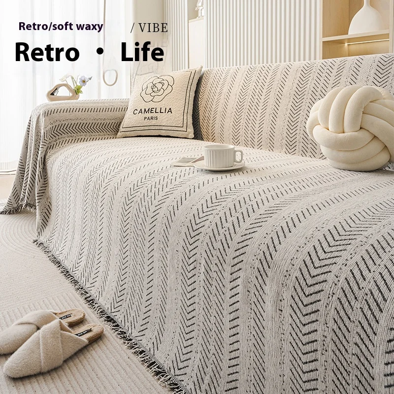 Home Sofa Cover Design Fishbone Pattern 3 Seater Sofa Cover full Set Anti-cat Scratching Non-slip Sofa Blanket