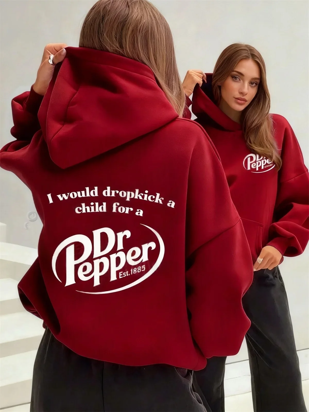 I Would Dropkick A Child for A Dr. Pepper Hoodie Kid'S Solid Color Sweatshirt Autumn&Winter Women'S Hoodie Parent-Child Outfits