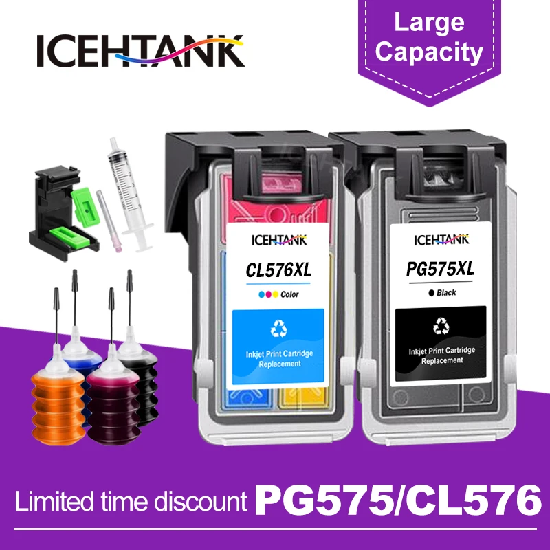 ICEHTANK PG-575 CL-576 pg575 cl576 Ink Cartridge Compatible For Canon Pixma TR4751i TS3550i TS3551i TR4750i Printer Easy RefIll