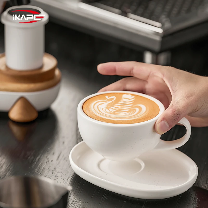 IKAPE Ceramic Latte Cup with Saucer,270ml Large Capacity Coffee Mug,Art Latte Mocha Tea Mugs,Kitchen Accessorie