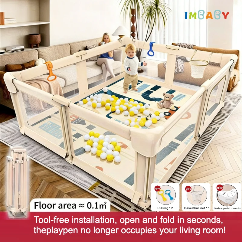 IMBABY Instant Setup Foldable Baby Playpen, No Tools Safety Fence for Toddlers, Indoor Outdoor Kids Play Yard Ball Pit
