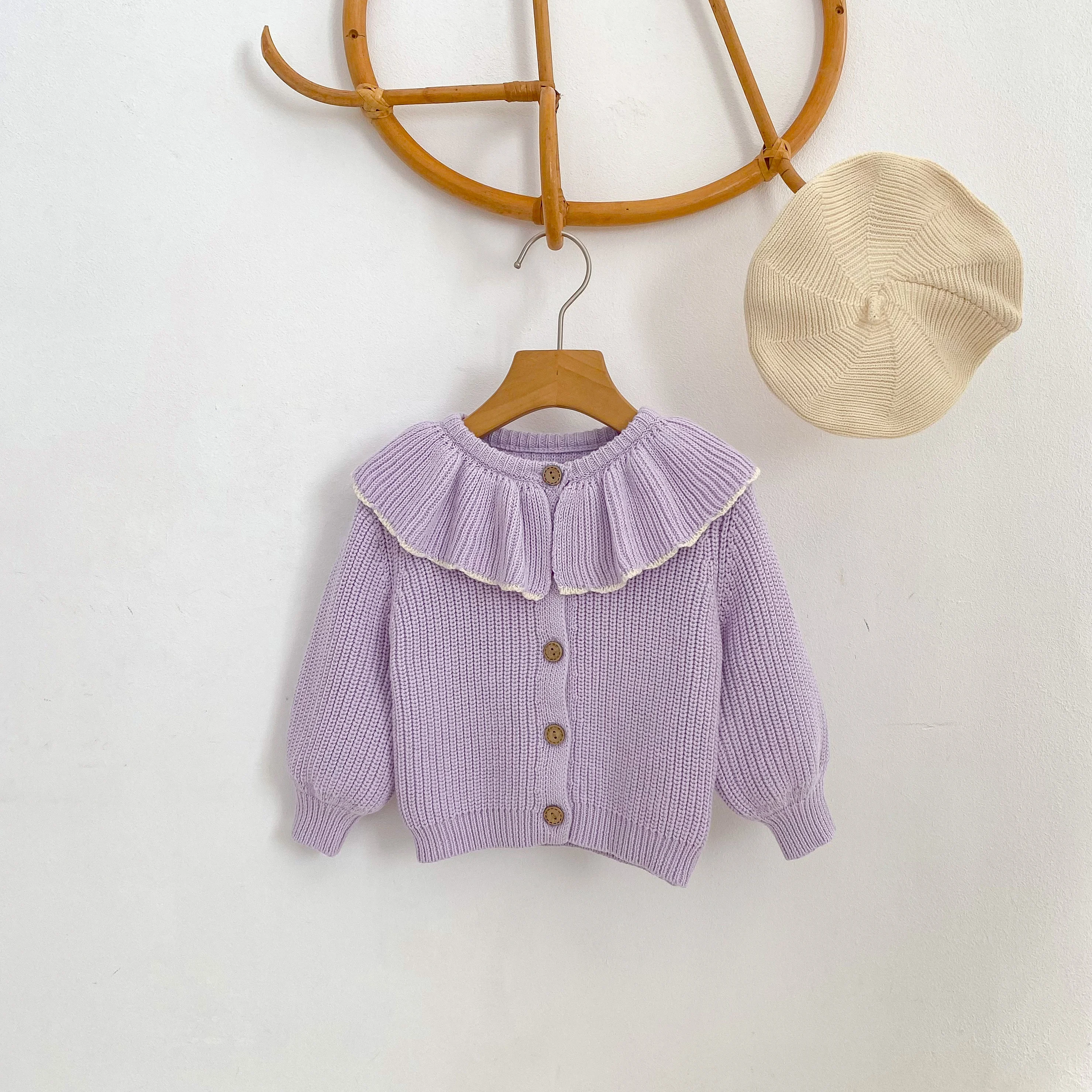 INS New Spring and Autumn Infants' 0-3 Year Old Girl Baby Fashion Ruffle Collar Knitted Coat Small Cardigan Sweater Top