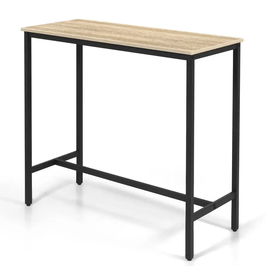 Industrial Bar Table, Walnut Brown Breakfast Bar amp Dining Table, Adjustable Height, Steel Frame, Rectangular Kitchen Pub Tabl