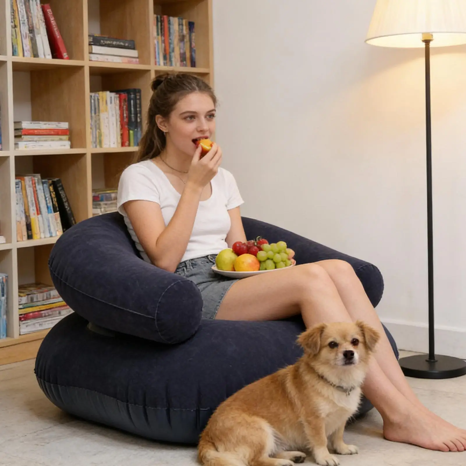 Inflatable Chairs Flocked Lounger Seat Blow Up Chairs for Movie Night for Outdoor Beach Pool Stadium Travel Living Room Bedroom