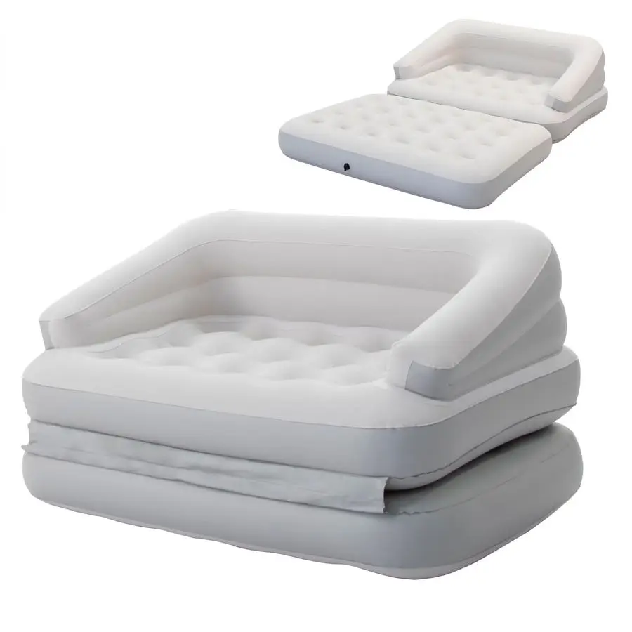 Inflatable Couch Sofa Bed, Flocked Air Mattress Bed with Armrest, Double Size