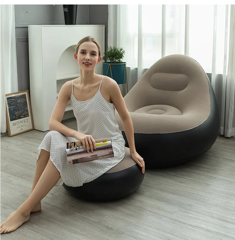 Inflatable Lounge Chair for Adults, Folding Portable Lazy Sofa with Foot Stool ,Air Couch Sofa for Livingroom and Bedroom