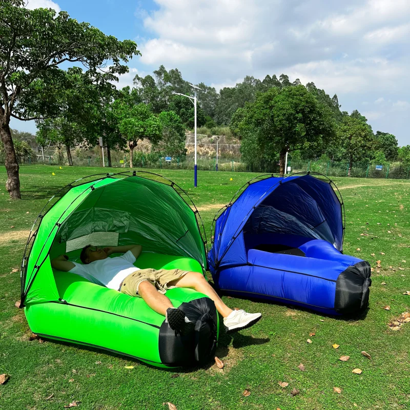 Inflatable camping sofa outdoor portable lazy inflatable sofa with pillow water beach grass park air bed foldable sleeping bag