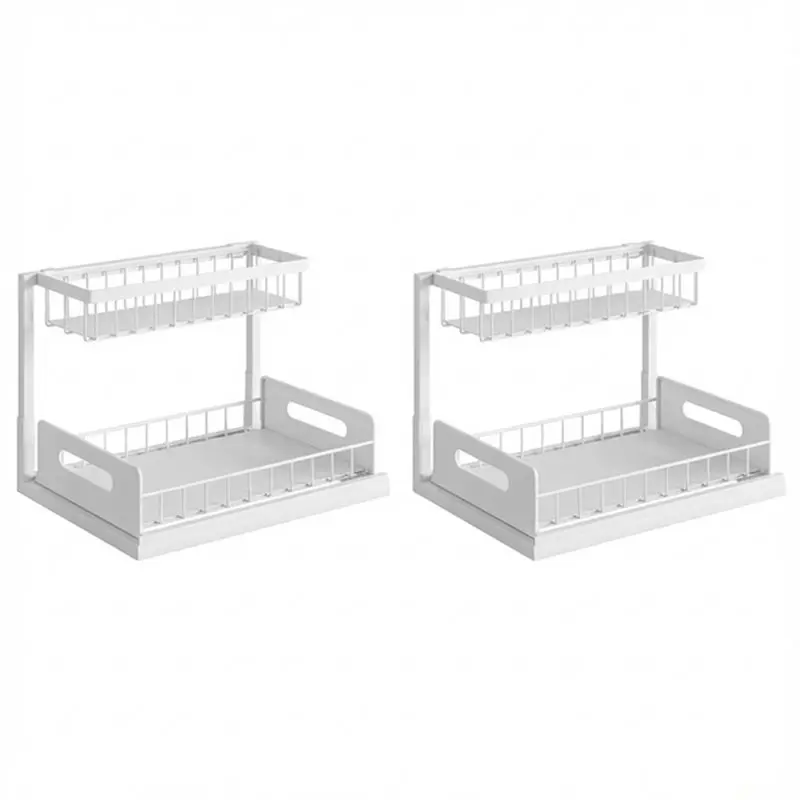 Innovative Multi-Purpose Under Sink 2 Tier Sliding Cabinet Basket Organizer Drawer Pull Out Cabinet Sink Storage Solution