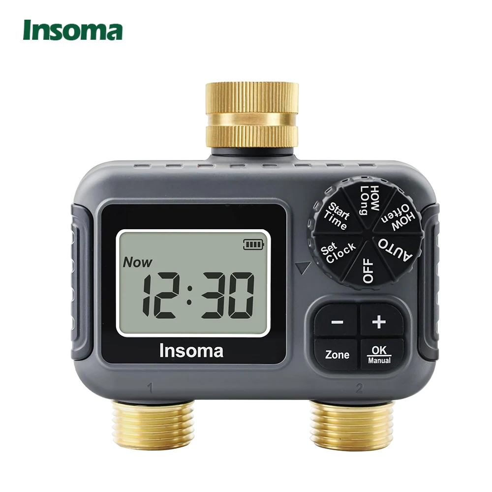 Insoma Smart Irrigation Watering System Dual Outlets Automatic Water Timer Sprinkle Faucet Hose Programmer for Garden Outdoor