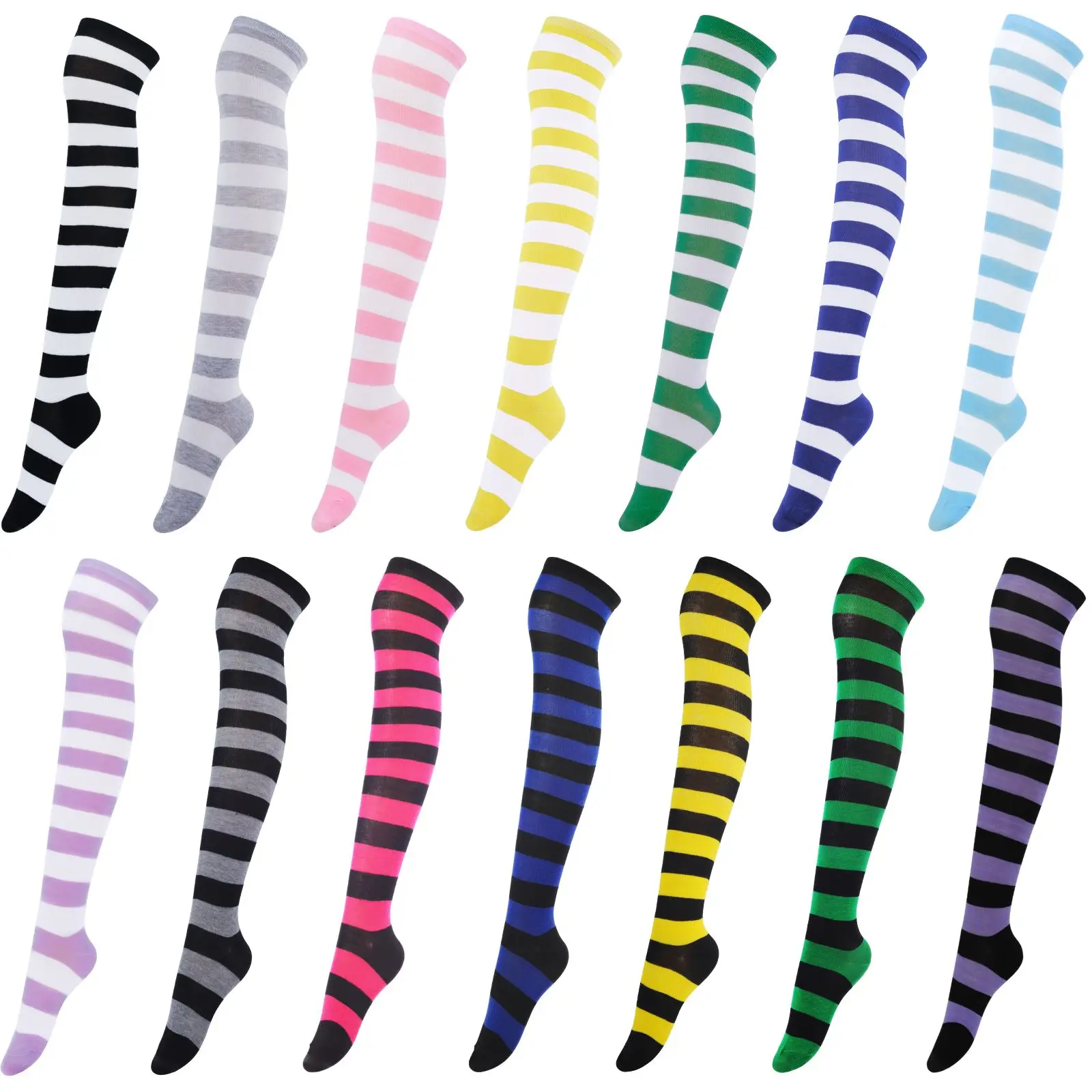 Intgoodluckycc Striped Thigh High Socks for Women Lolita Goth Goth Over The Knee Socks Cotton Long Tall Knee High Stockings