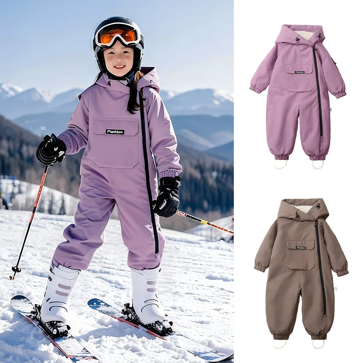 Ircomll Children Winter Warm Down Jacket Sportswear Toddler Snow Jumpsuit Boy Girl Toddler Clothes Ski Snow Suit Hooded Coat