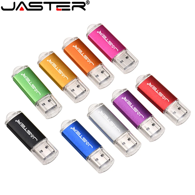 JASTER New Creative With Key Chain USB 2.0 Flash Drive 128GB 64GB 32GB 16GB 8GB 4GB 128MB Pendrive Fashion 9 Colors U Stick Gift