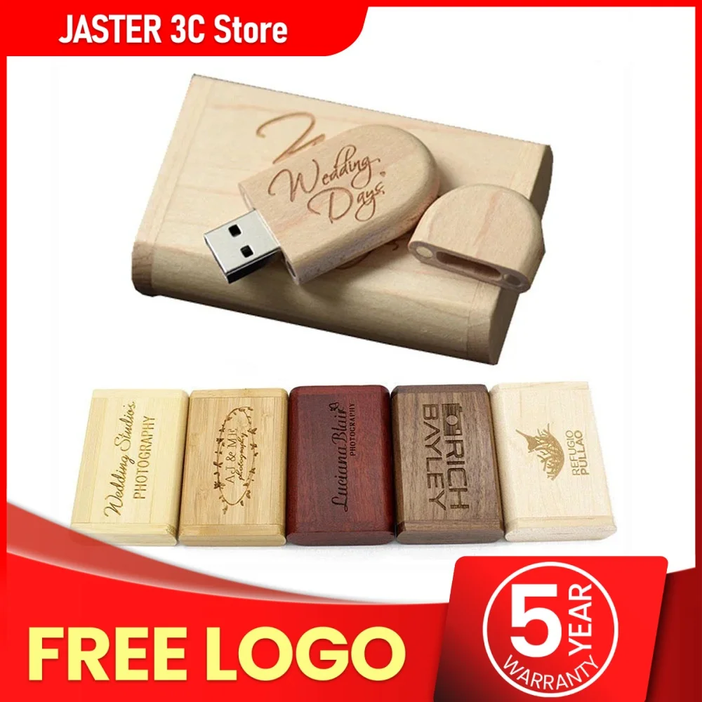JASTER USB Flash Drive 2.0 128GB Memory Stick Wooden/bamboo Free Logo Pendrive 4GB 8GB 16GB 32GB 64GB Pen Drive Wedding Gifts