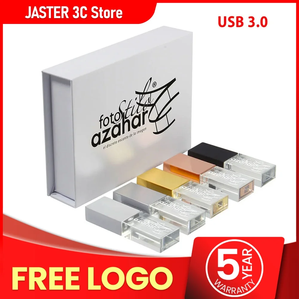 JASTERS usb flash pen drive 3.0 Crystal sticks print custom logo 4GB 8GB 16GGB 32GB 64GB 128GB transparent glass Gift pendrive
