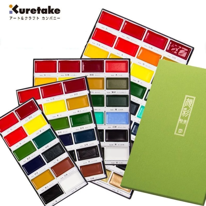 Japan Kuretake GANSAI TAMB Watercolor Paint Set 12/24/36/48 Color Professional for Artists Painting Watercolor Brush Drawing