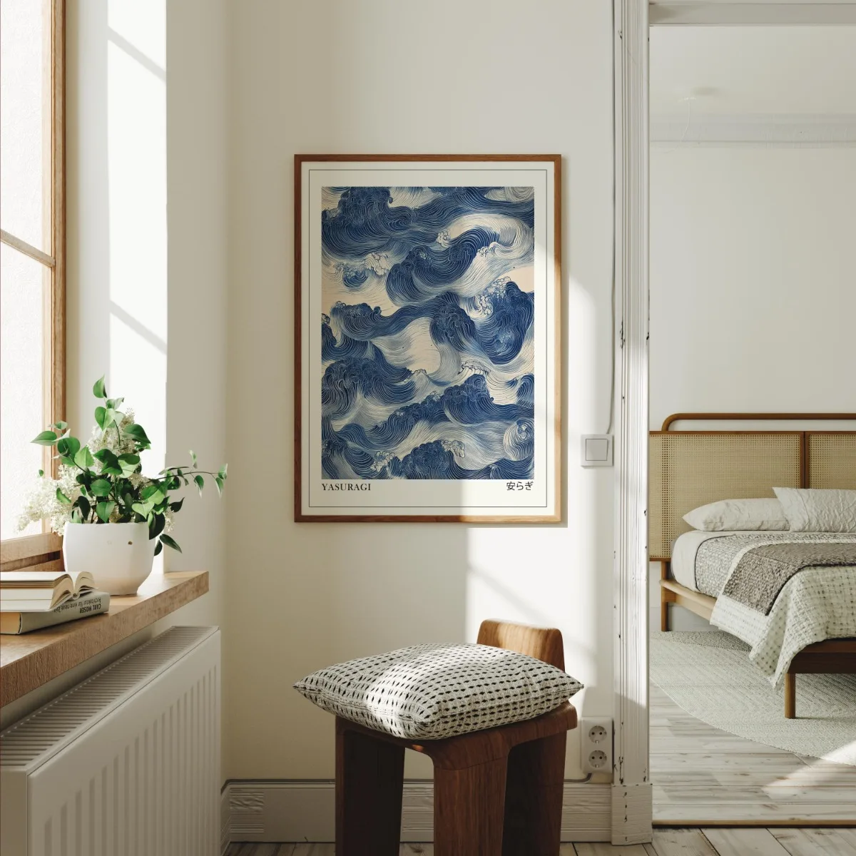 Japanese Retro Blue Wave Abstract Canvas Print Poster Modern Minimalist Art Prints Home Decor Wall Art Poster Gifts-unframed