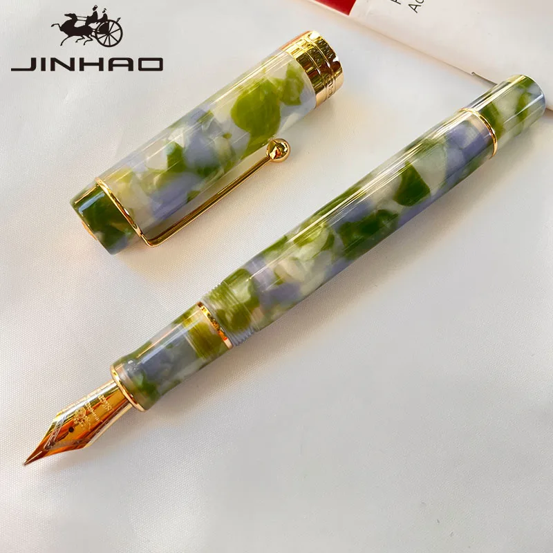 Jinhao 100 Fountain Pen Celluloid Classic Style, Fine Nib Smooth Writing Instrument with Refillable Converter