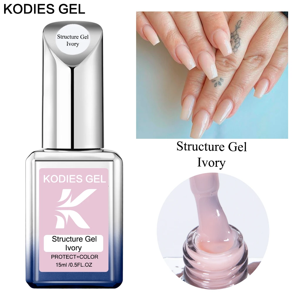 KODIES GEL Rubber Base Gel Nail Polish 15ML French Manicure Ivory Natural Pastel Color UV Structure Gel Hybrid Varnish Manicure