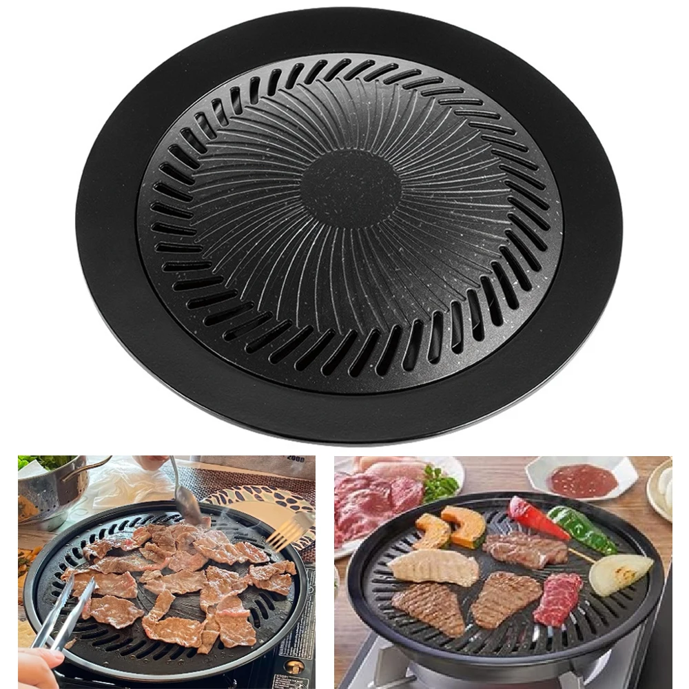 KOSUN Korean 10inch Grill Pan for Indoor Cooking Non-stick Griddle Plate Smokeless Barbecue Pan for Gas and Induction Stove