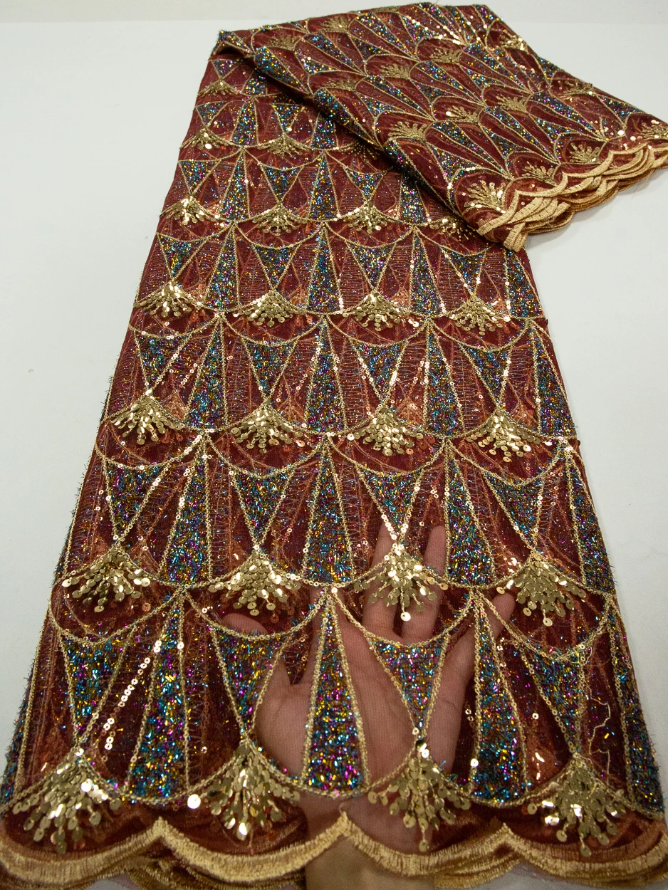 Kalume 2025 African Lace Fabric Sequins Nigerian Mesh Lace Fabric Sequins 5 Yards High Quality For Party Wedding Dress F3811