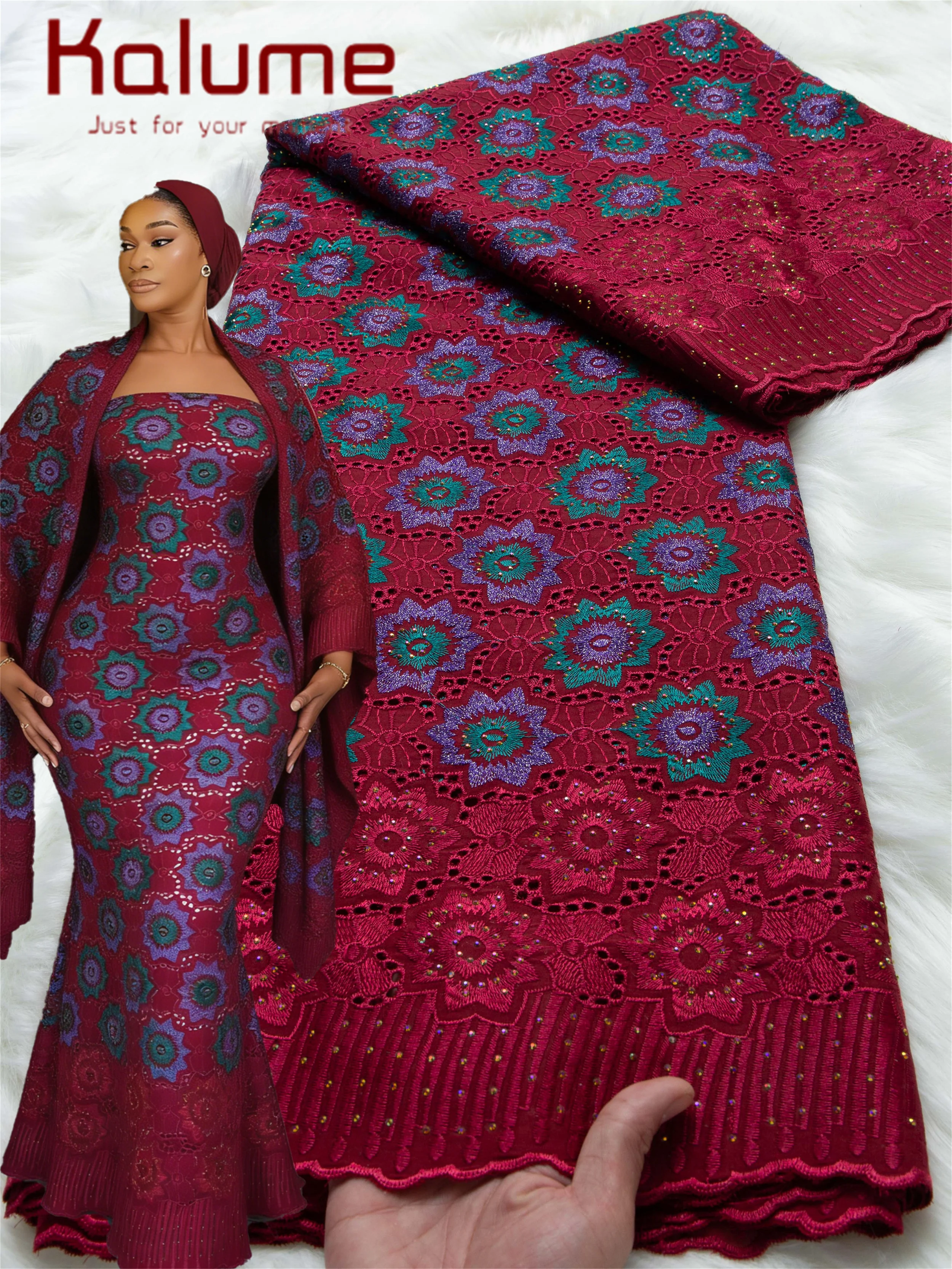 Kalume Lace Swiss Voile Lace In Switzerland 2026 High Quality African Cotton Lace Fabric With Rhinestone for Wedding Party Dress