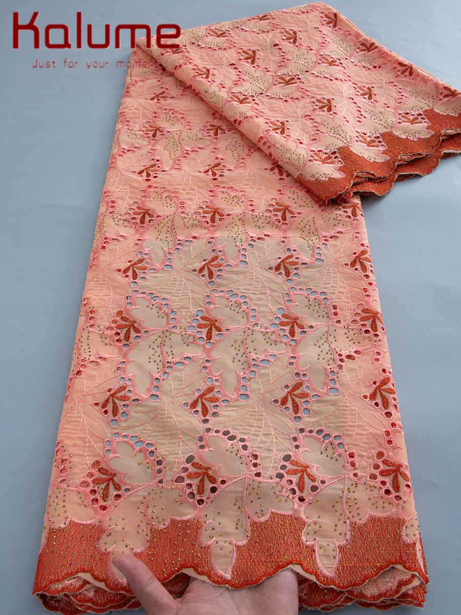 Kalume Nigerian Embroidered Cotton Lace Fabric 2026 High Quality 5Y African Swiss Voile Cotton Lace Fabric for Women Dress Sew