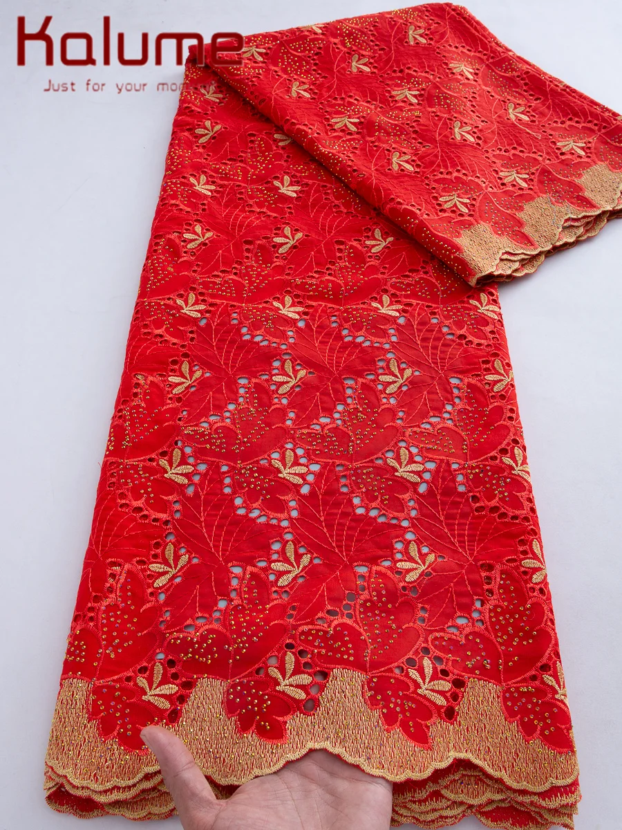 Kalume Nigerian Embroidered Cotton Lace Fabric 2026 High Quality 5Y African Swiss Voile Cotton Lace Fabric for Women Dress Sew