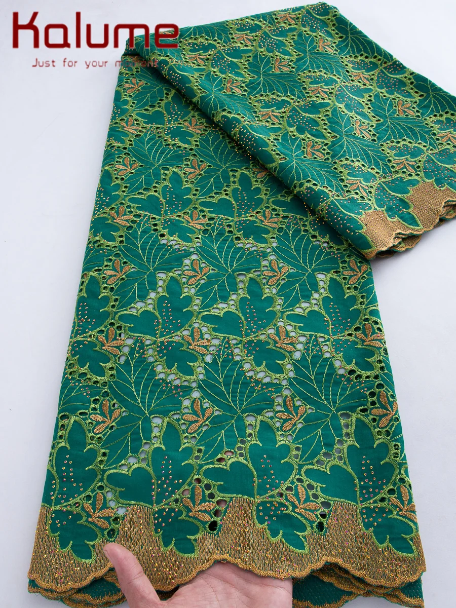 Kalume Nigerian Embroidered Cotton Lace Fabric 2026 High Quality 5Y African Swiss Voile Cotton Lace Fabric for Women Dress Sew