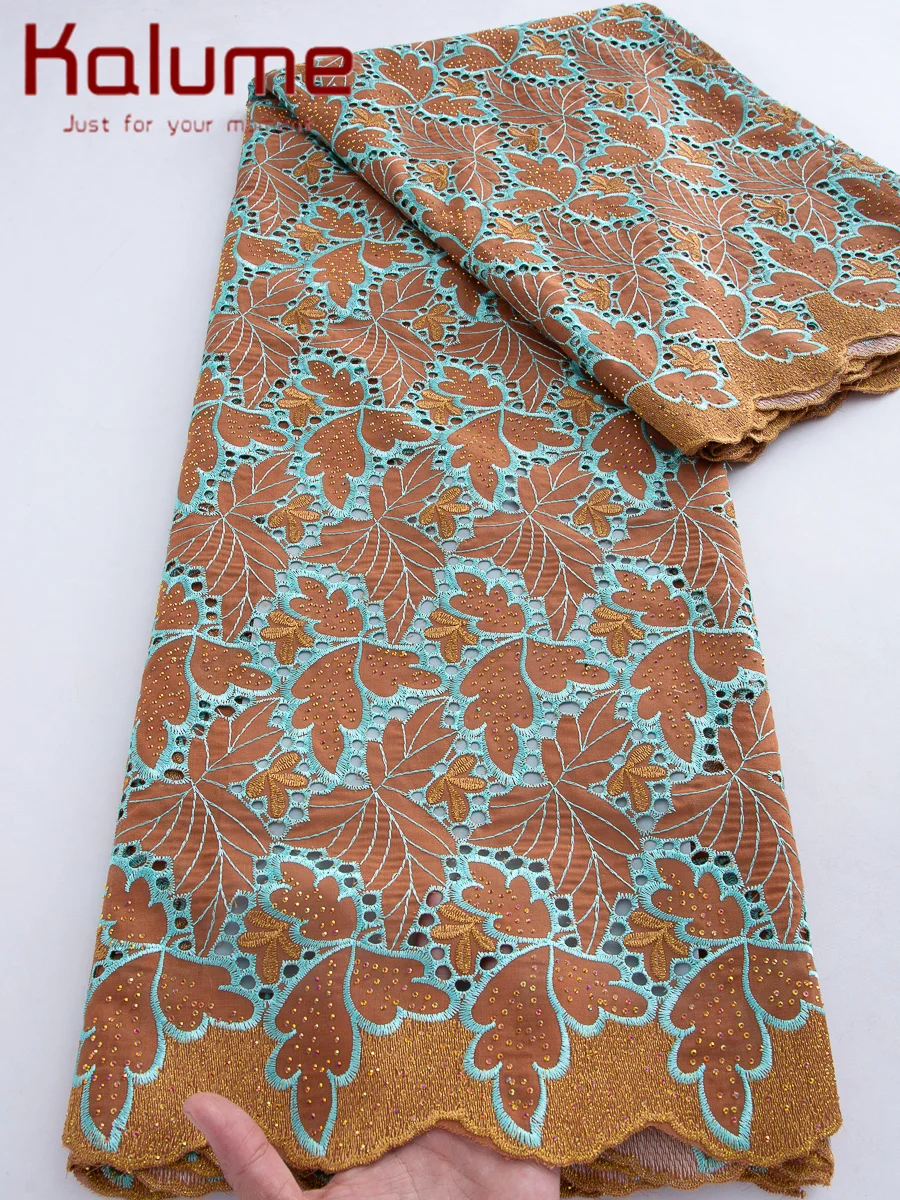 Kalume Nigerian Embroidered Cotton Lace Fabric 2026 High Quality 5Y African Swiss Voile Cotton Lace Fabric for Women Dress Sew