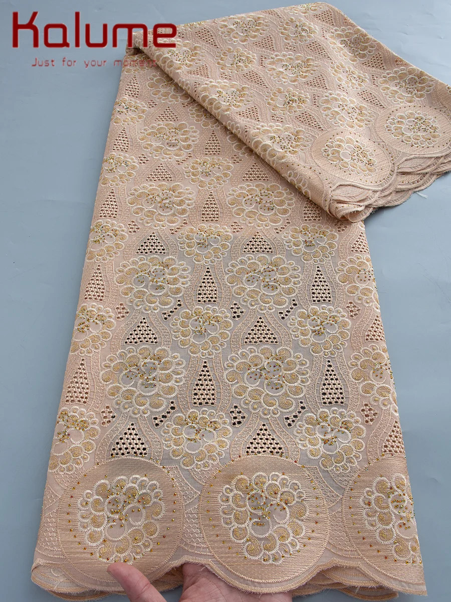 Kalume Red African Swiss Voile Cotton Lace Fabric High Quality 5 Yard Nigerian Dubai Cotton Lace Fabric 2026 Women for Dress Sew