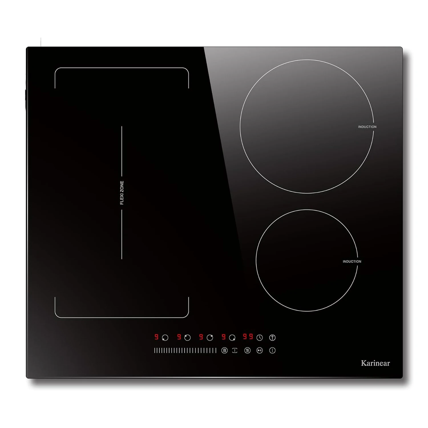 Karinear 4-Burner Induction Hob, 60cm Induction Hob Electric 3500W, Flex Zone, Plug-in Hob, 9 Power, Booster, Timer, 220V Plug