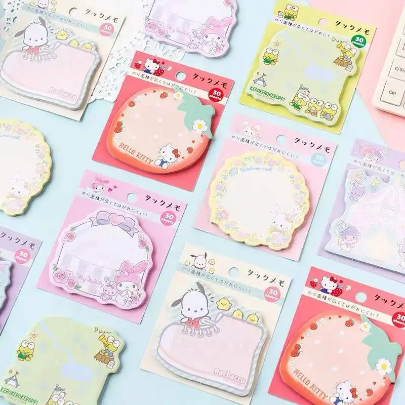 Kawaii Kitty Melody Memo Pad Sanrio Pochacco Sticky Notes Cute Stationery Label Notepad Planner Sticker Post School Supplies