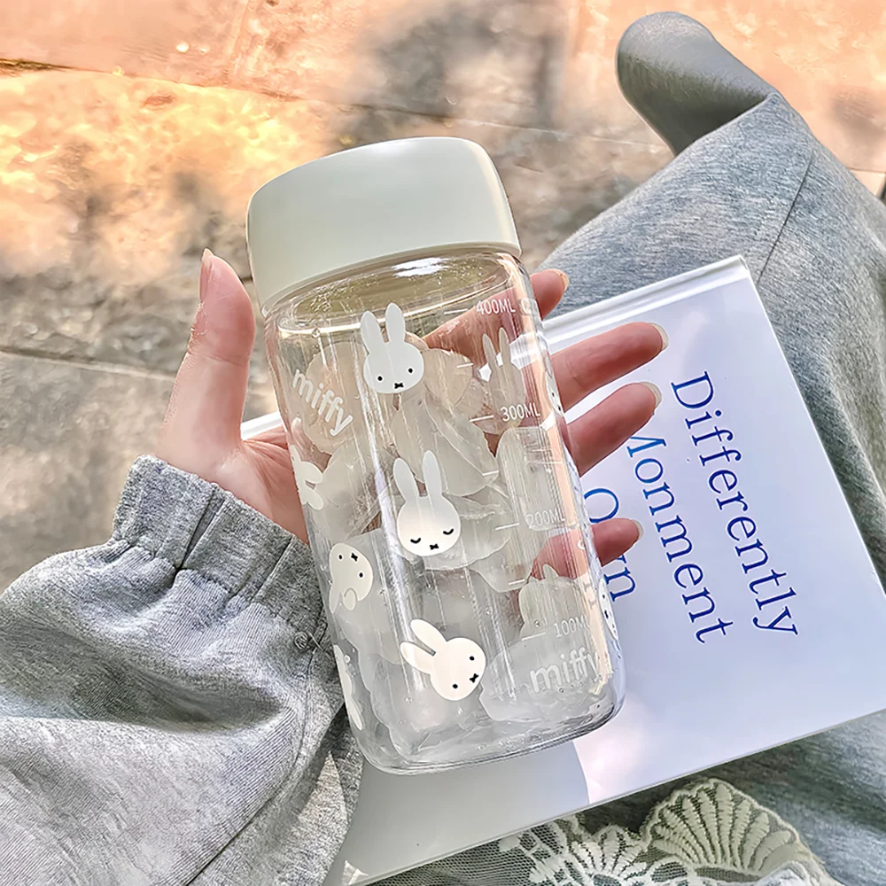 Kawaii Miffy Cute Summer Water Cup Cartoon Rabbit Printing Simple Style Transparent Plastic Portable Coffee Cup Girl Gift
