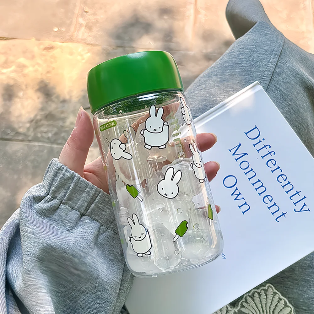 Kawaii Miffy Cute Summer Water Cup Cartoon Rabbit Printing Simple Style Transparent Plastic Portable Coffee Cup Girl Gift