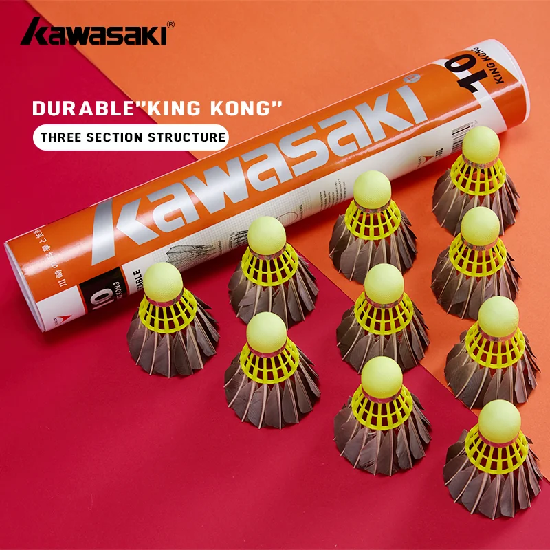 Kawasaki KING KONG 10 Badminton Ball 3 IN 1 Duable Black Goose Feather Dual-Cork Head with Taiwanese Fiber Shuttercock Badminton