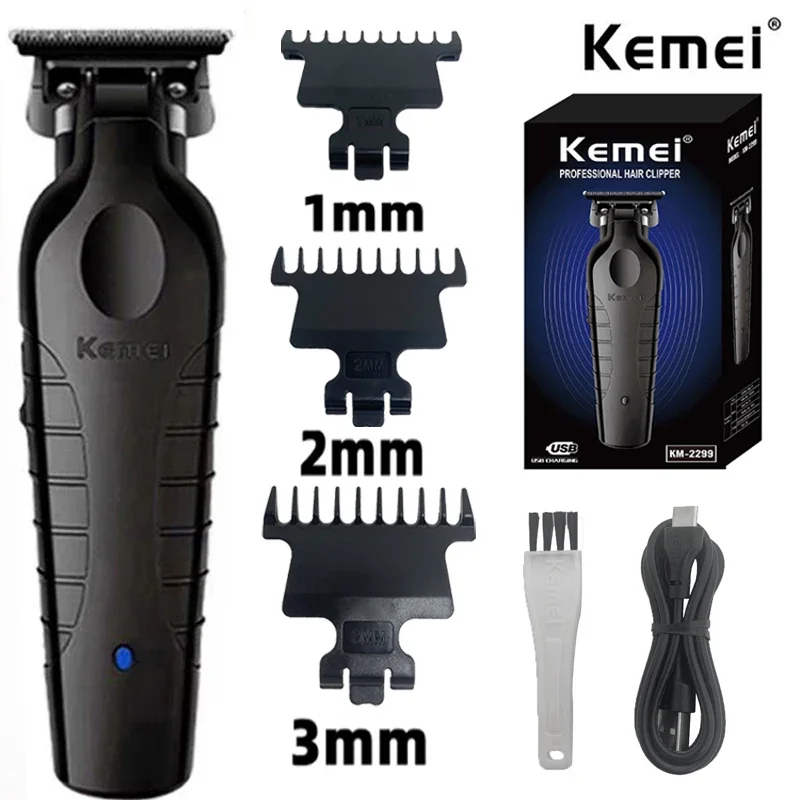 Kemei 2299 Barber Cordless Hair Trimmer 0mm Zero Gapped Carving Clipper Professional Electric Finish Cutting Machine