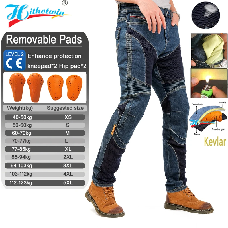 Kevlar Motorcycle Jeans Men Summer Riding Pants Blue Dirt Bike Trousers Abrasion Resistant Windproof Durable