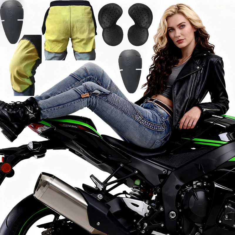 Kevlar Motorcycle Jeans Women Windproof Abrasion Resistant Protective Trousers Blue Off Road Riding Pants Four Seasons