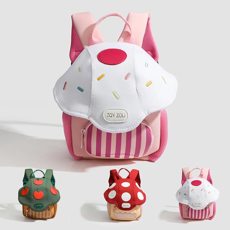 Kid Backpack Cute Mushroom Apple Kindergarten Cartoon Pink Mini Travel Bag Schoolbag Preschool Gift for Toddler Girl Boy 3-6