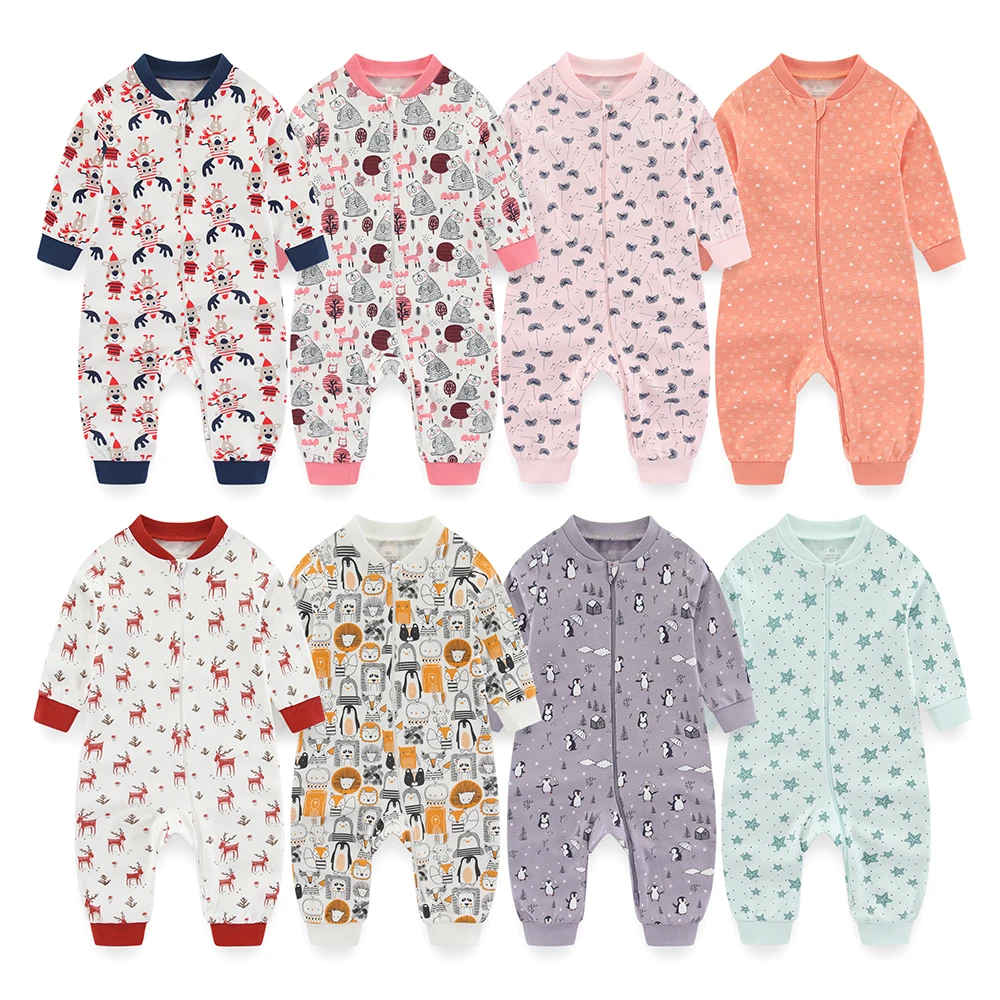 Kiddiezoom 1/2Pcs Fashion Christmas Cartoon 100%Cotton zipper Baby Boy Girl Rompers Soft newborn Clothes