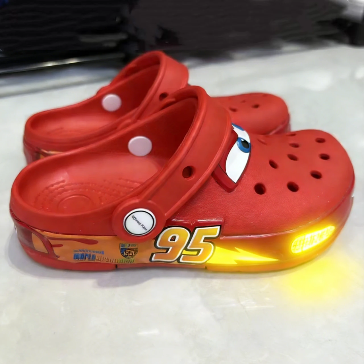 Kids Anime Disney Cars 95 Lightning McQueen flash Cartoon Breathable Non-Slip Indoor Slippers Beach Casual EVA Shoes Gift