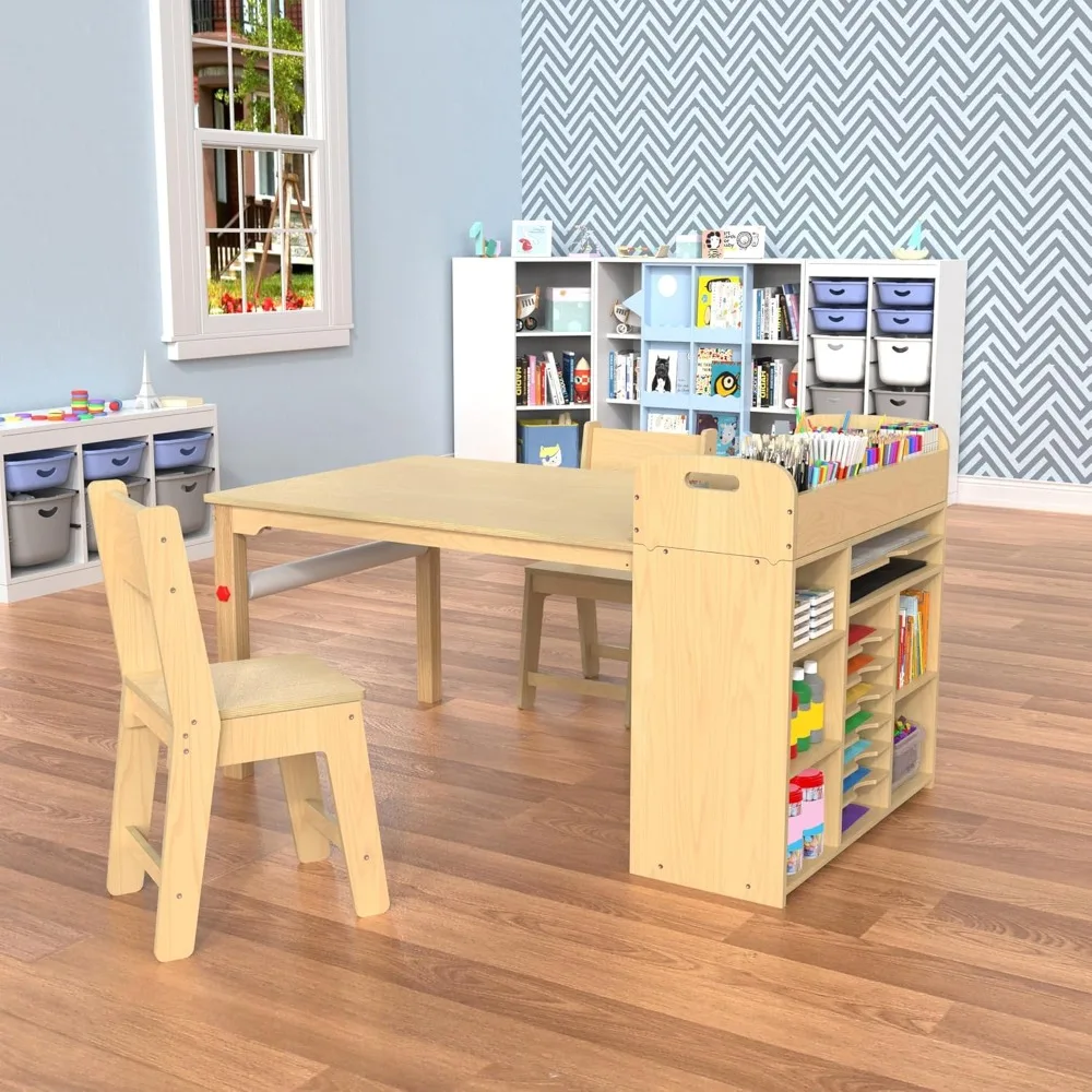 Kids Art Table and Chairs Set, Craft Desk with Large Storage and Portable Art Supply Organizer for Children Ages 8-12