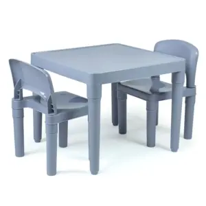 Kids Plastic Table and 2 Chairs Set, Grey Table with Chairs, Lightweight Toddler Activity Table for Ages 36, Easy SnapTogether A
