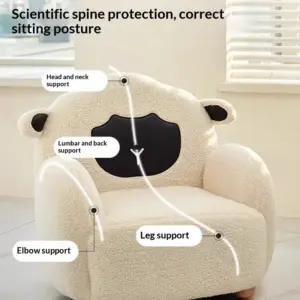 Kids Sofa Toddler Armchair Removable Washable Cover Waterproof Soft Foam Cute Cartoon Recliner Seat Playroom Bedroom White