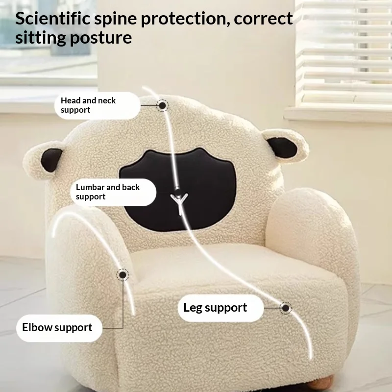 Kids Sofa Toddler Armchair Removable Washable Cover Waterproof Soft Foam Cute Cartoon Recliner Seat Playroom Bedroom White