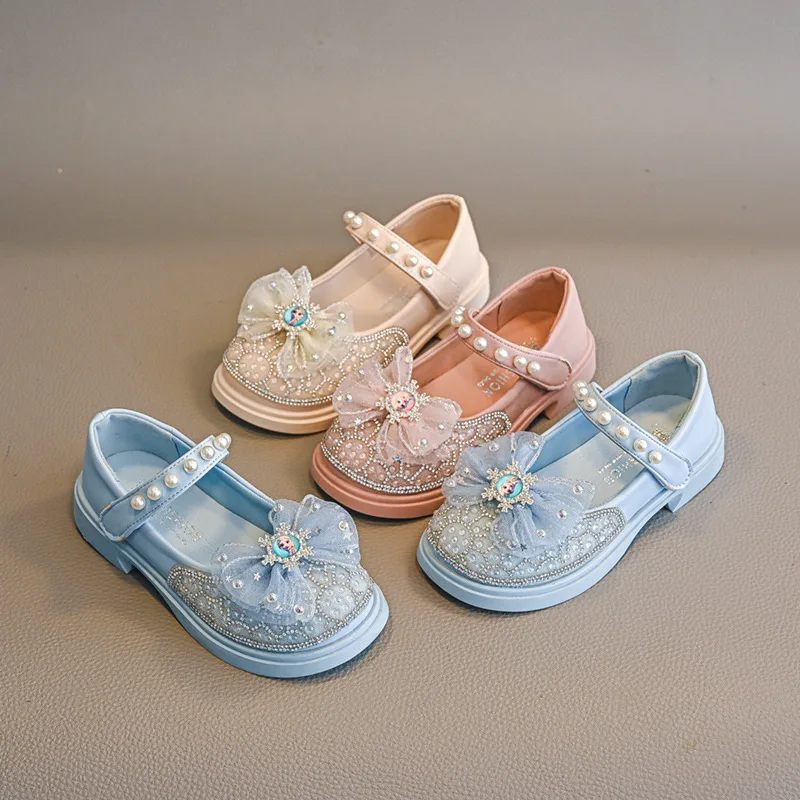 Kids'Sandal Elsa Princess Frozen PU Leather Sequin Pearl Summer Shoes For Girls Anti-slip Breathable Pink Blue Size 26-35
