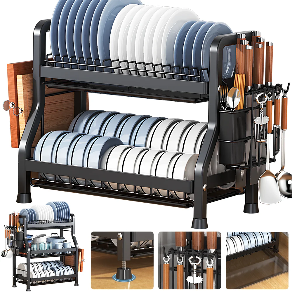 Kitchen Bowl Dish Organizer Stainless Steel Dish Holder Adjustable Dish Drying Rack & Drainboard Organizer for Kitchen Plates